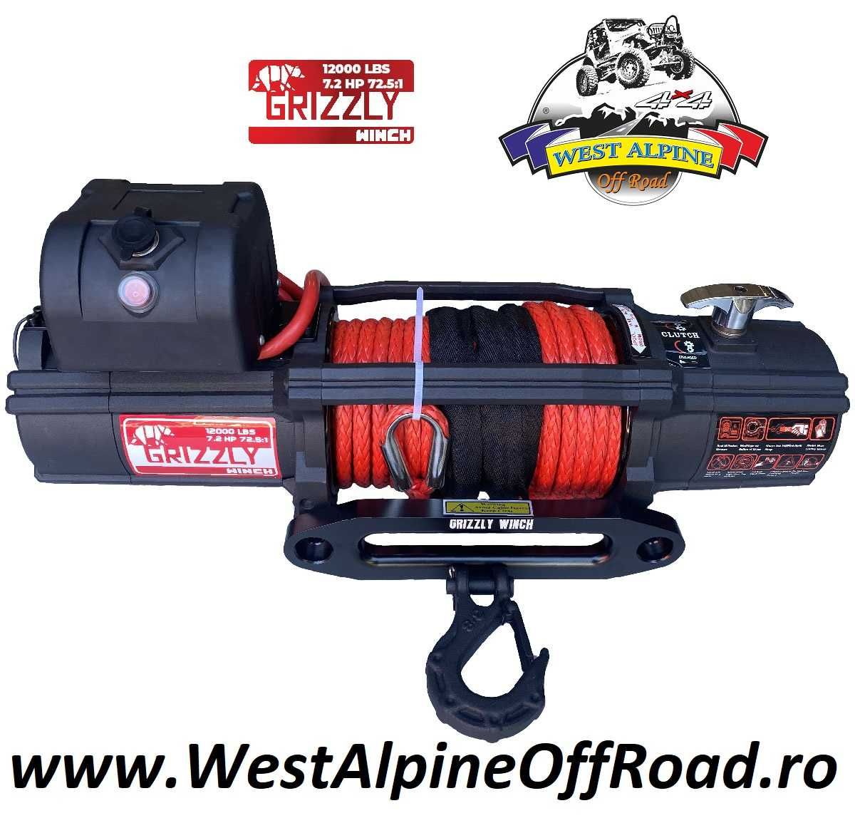 TROLIU GRIZZLY WINCH 12000LBS (5454KG) RAPORT 72.5:1 cu sufa sintetica