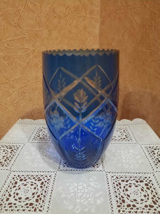 Редкая, Винтажная ваза для цветов, кобальтовое стекло, накладной хруст
