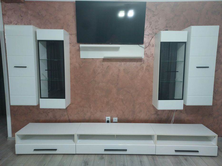 Set mobila living din MDF alb lucios