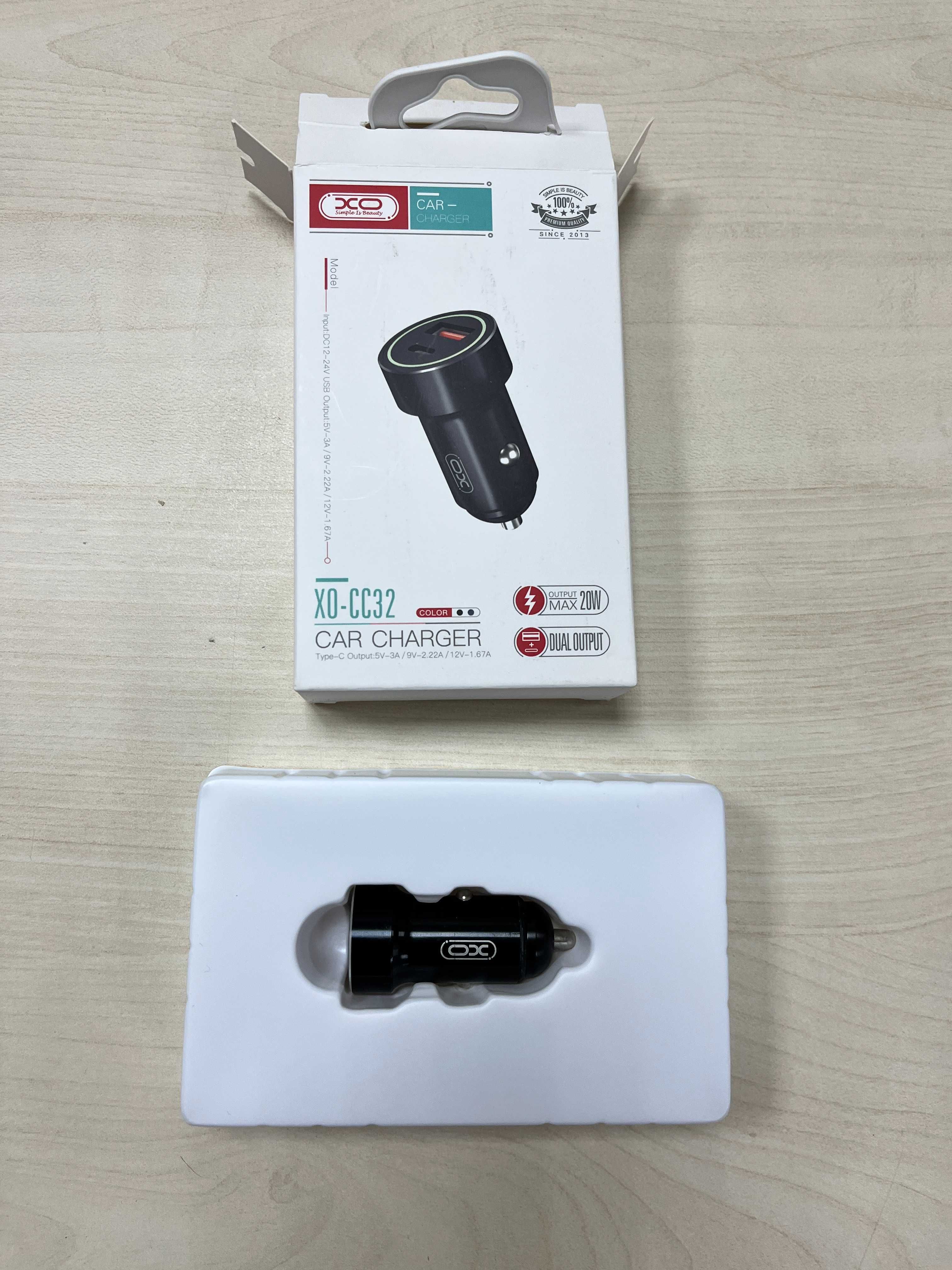 Двойно зарядно за кола с USB 2.0 и USB-C