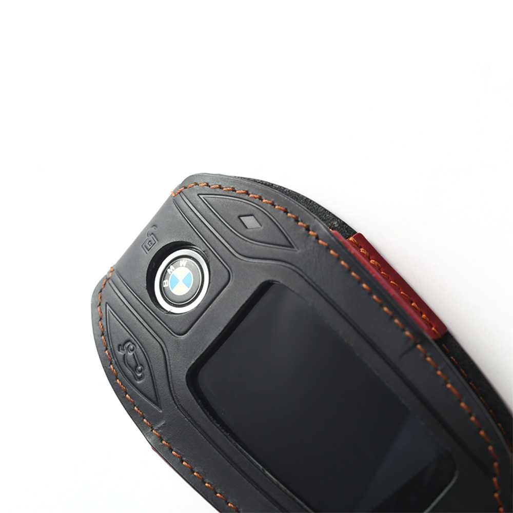Husa cheie inteligenta cu display, BMW, din piele, negru / albastru