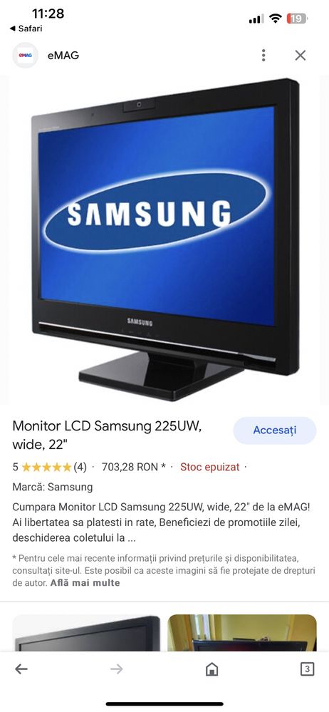 Monitor LCD Samsung 225UW, wide, 22”