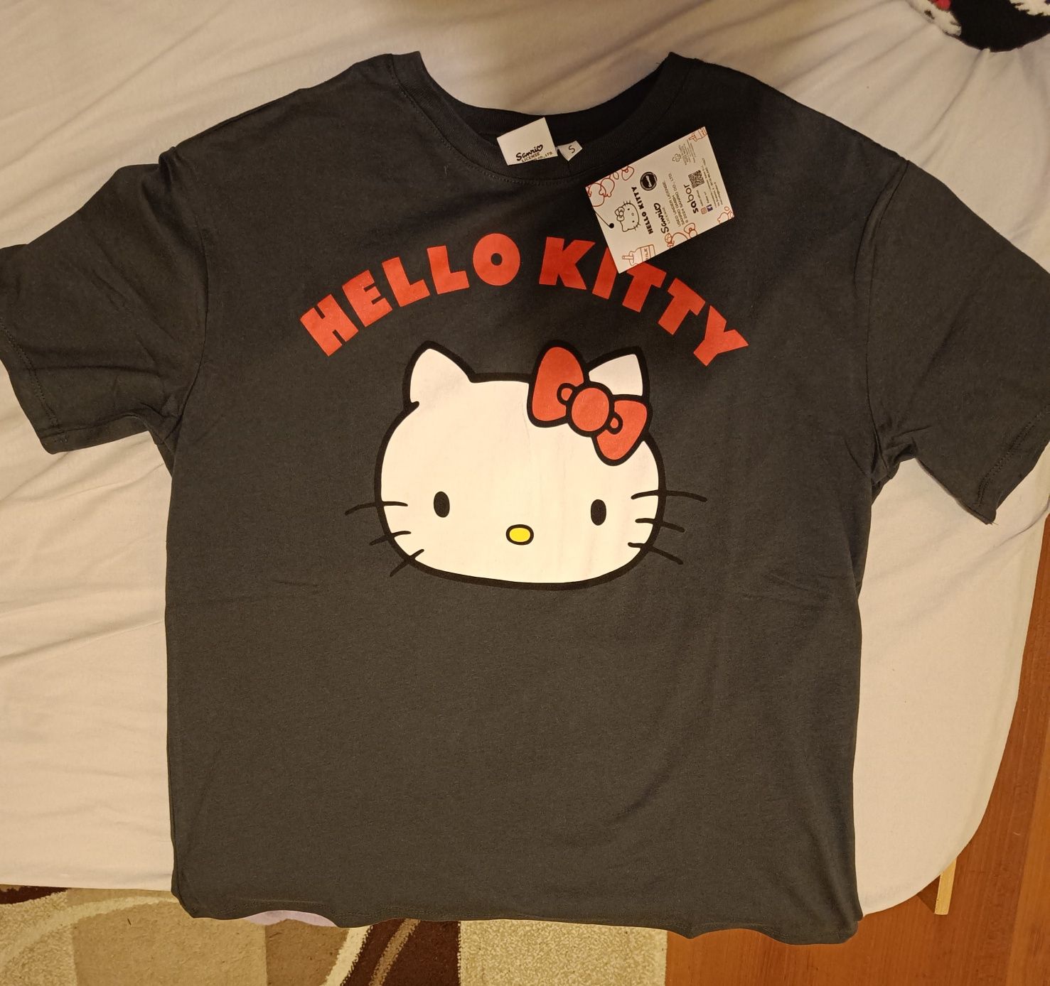Tricou gri Hello Kitty, regular fit, mărimea S, Sanrio licensed