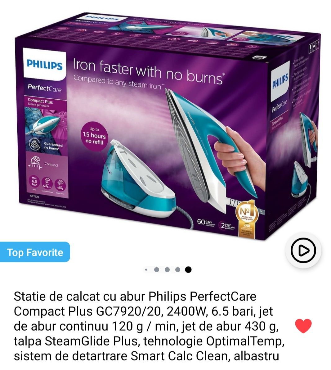 Statie de calcat cu abur Philips PerfectCare Compact Plus GC7920/20