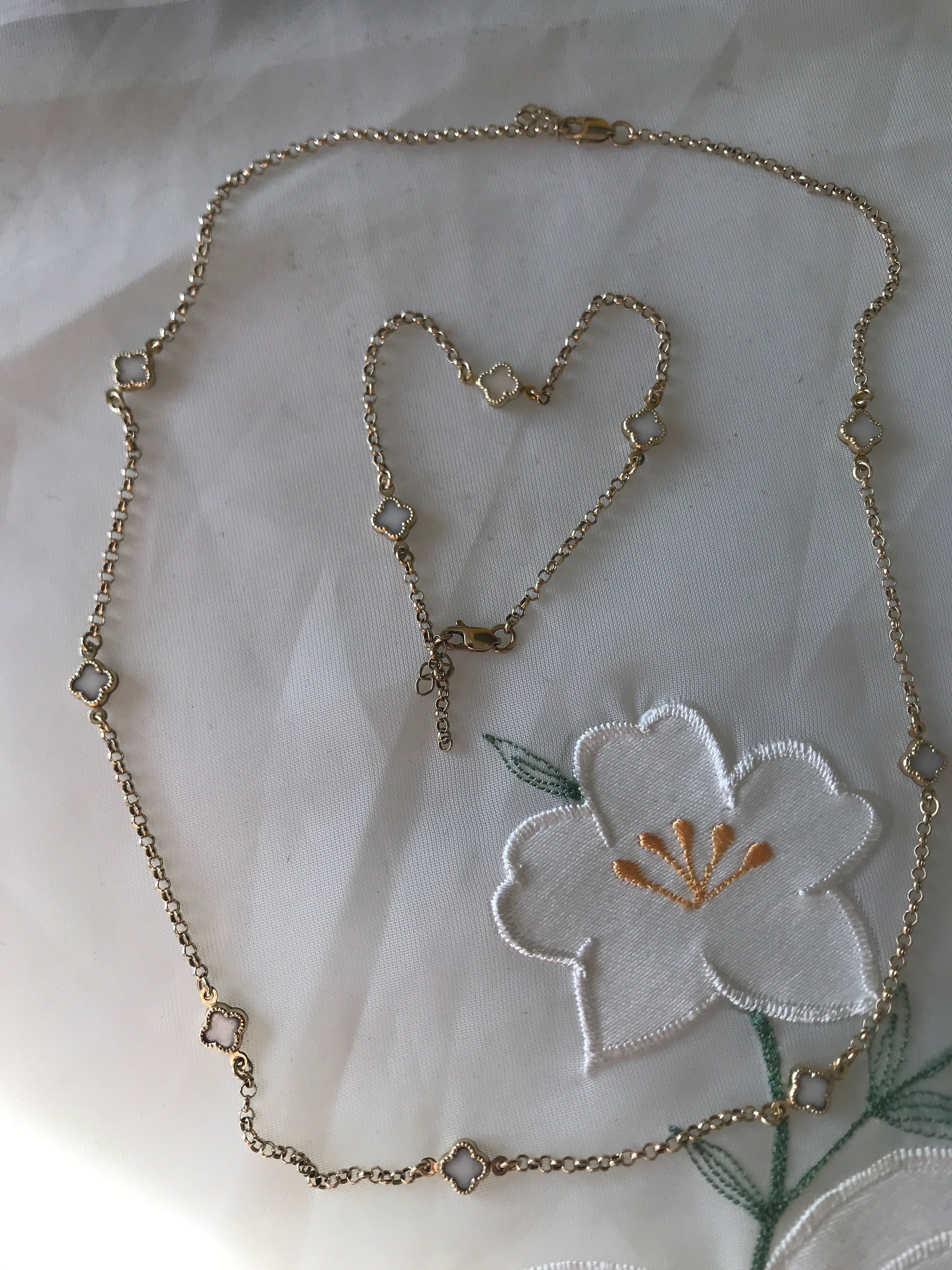 Златно колие+златна гривна Van Cleef с камъни бял седеф