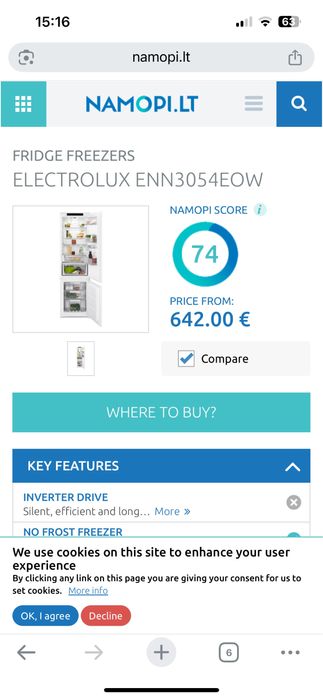 Combina frigorifica incorporabila electrolux