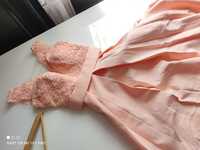 Официална рокля в светло прасковено розово с джобчета
