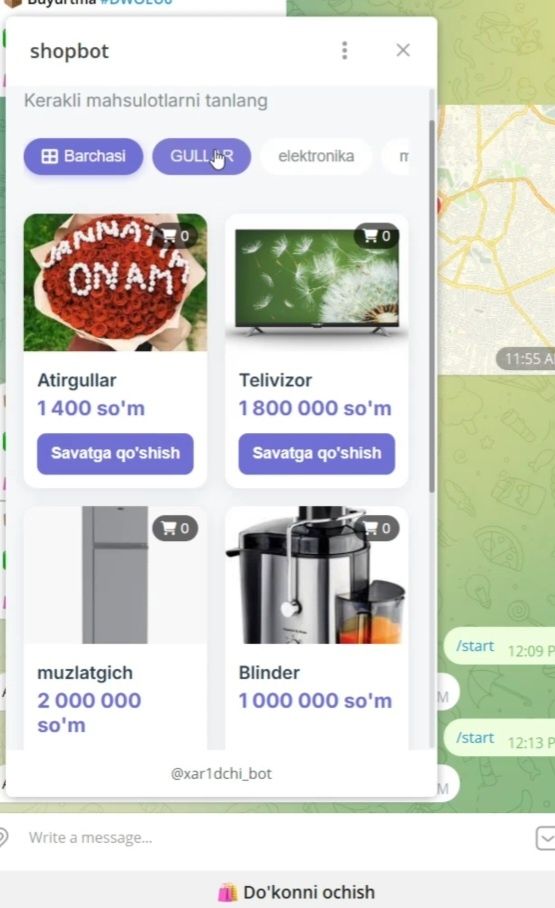 Web Telegram bot yasash xizmati xar xil turdagi admin panelga ega