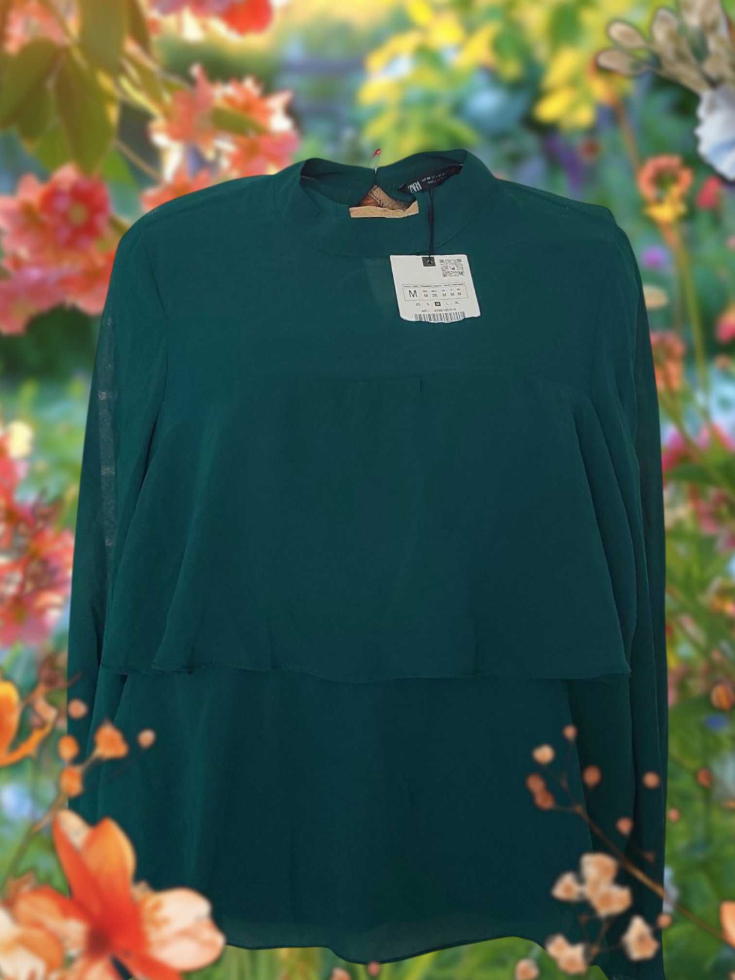 Zara, нова, изумрудена блуза