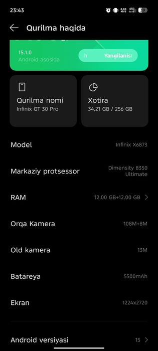 Infinix gt30 pro kafolati bn