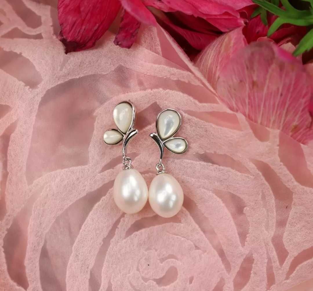 Сребърни обеци 925 естествена перла и седеф swan pearls