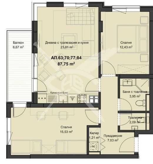 Тристаен апартамент Кючук Париж 109 - 6061