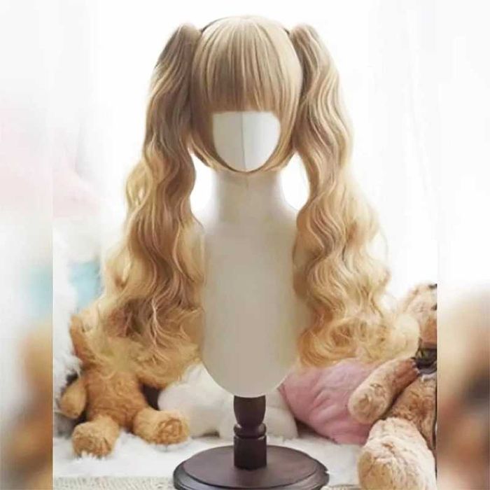 Аниме косплей медено руса перука с две подвижни опашки