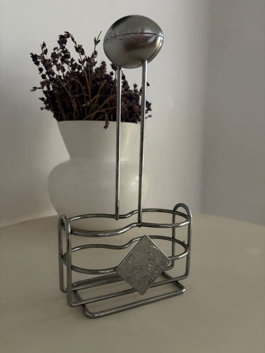 Suport vintage aluminiu pentru sosuri Tabasco, prindere pentru masă