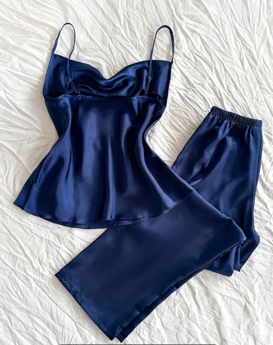 Pijama satin bleu marin