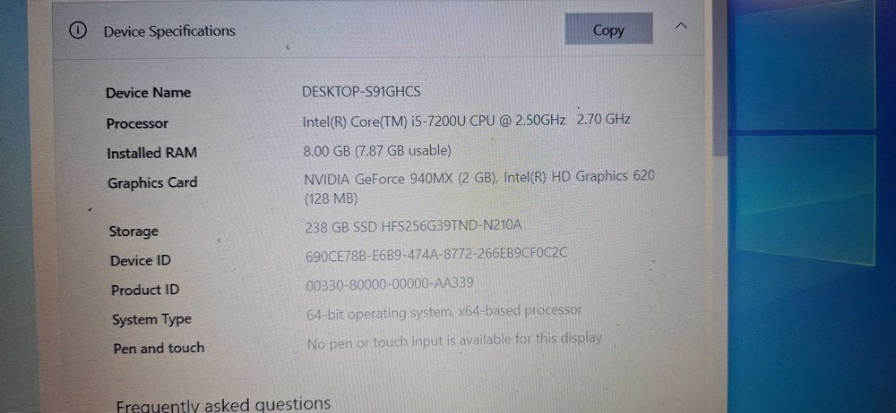 Laptop Acer Aspire 16” i5-7200 8GB Ram SSD+HDD Video 940MX 2GB DVDrw