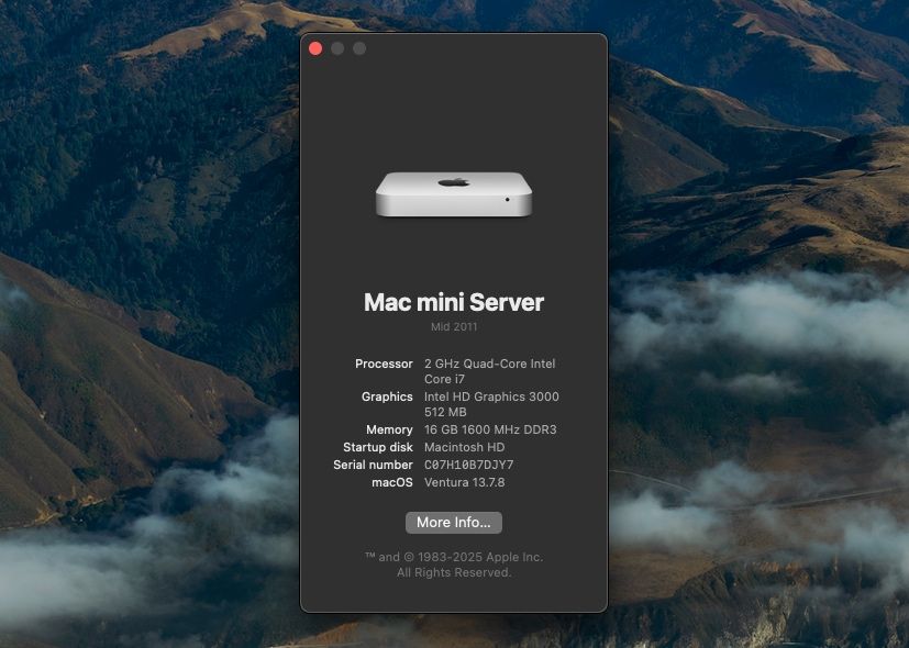 Apple Mac mini Server – 480 GB SSD, 2 GHz Quad-Core i7 · 16 GB RAM