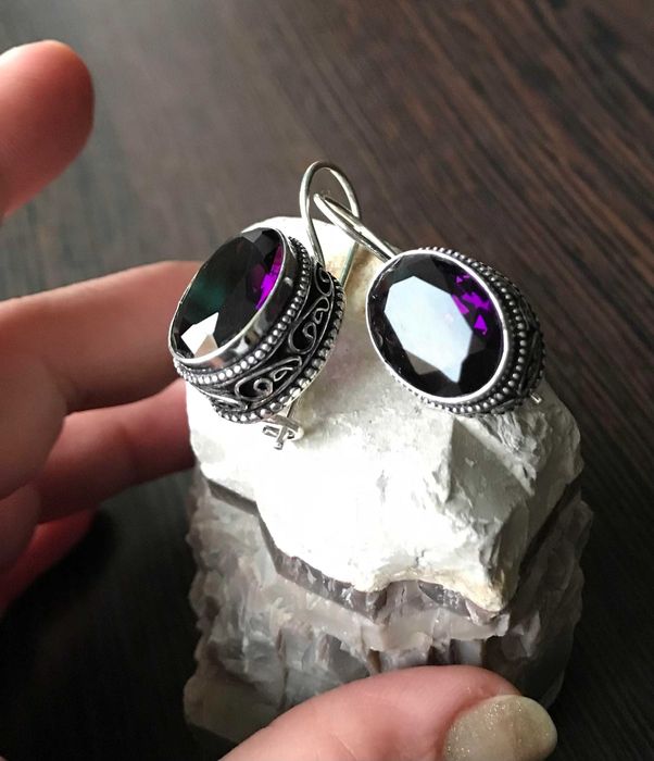 Cercei Argint 925 Vintage cu Pietre Semipretioase Ametist Fatetat