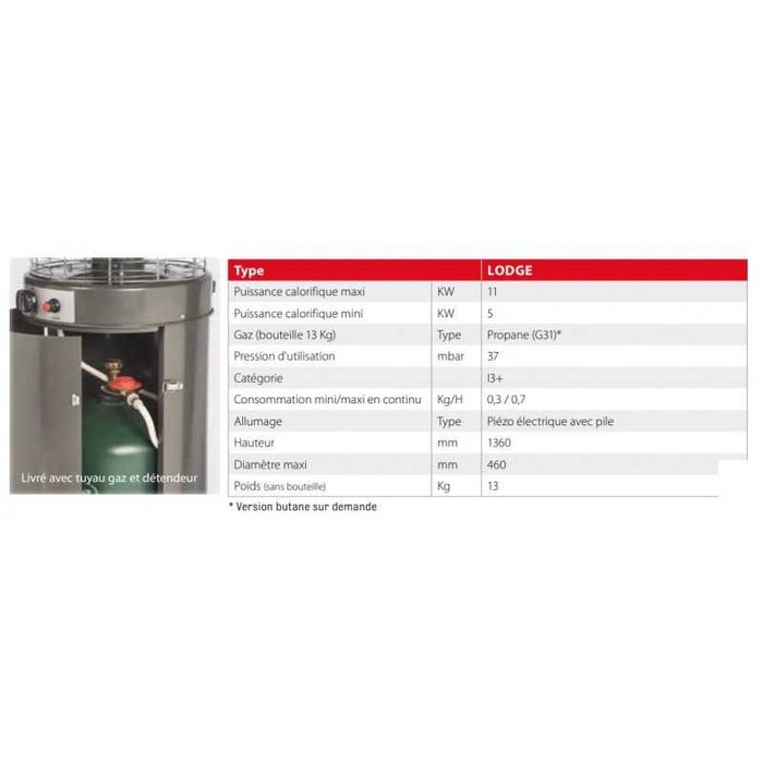 Incalzitor de terasa pe GPL seria LODGE putere calorica 11kW.