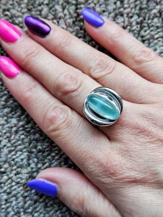 Inel aur alb 14k cu Acvamarin natural cabochon Wilhelm Müller