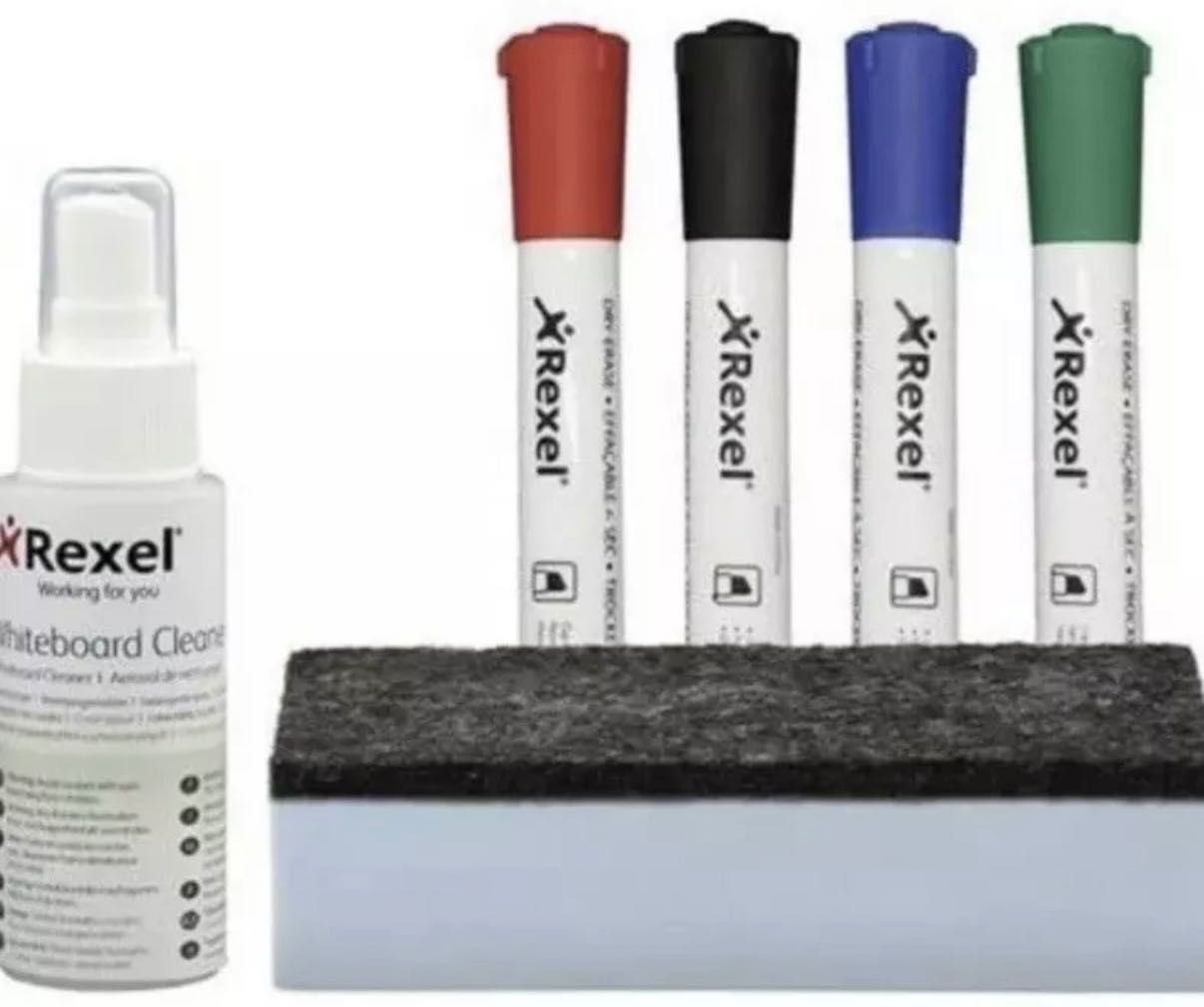 Комплект Маркери Спрей и Гъба за Почистване за Бяла Дъска Rexel