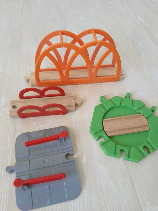 Macazuri, poduri, piese lemn circuit cale ferată, 25 bucăți