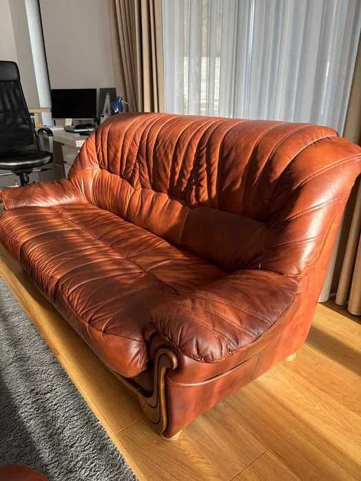 Set canapea si doua fotolii 3 - 1 - 1 Lemn Masiv si Piele Naturala