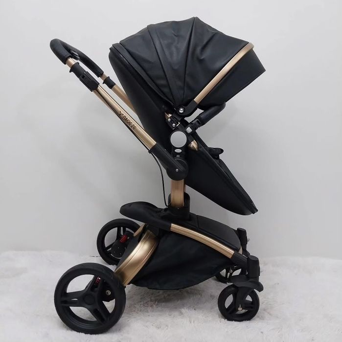 Cărucior 3in1 negru/piele rotire 360
