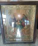 ,Tablou religios vechi cu ramă din lemn masiv și sticlă – decor auriu