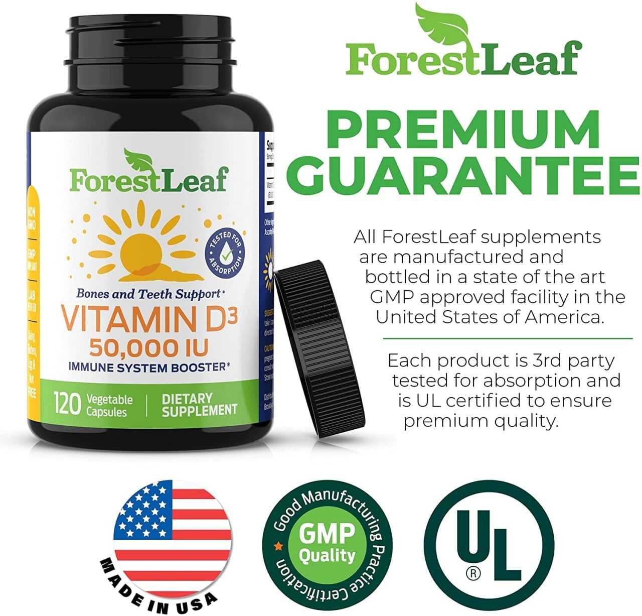 Витамин Д3 50000 единиц 120 капсул от ForestLeaf, vitamin d3 50000 IU