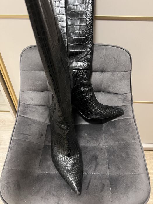 Cizme lungi negre – stil șarpe – piele ecologică