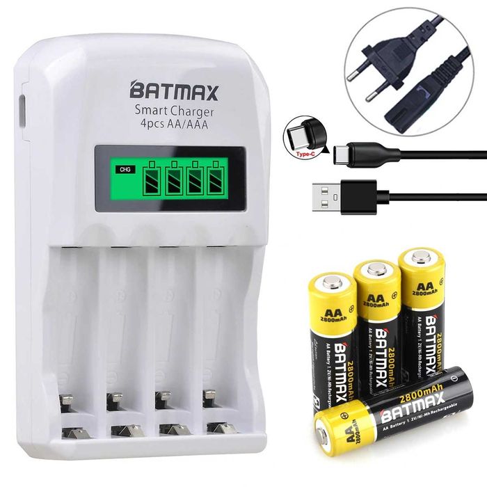 Incarcator Batmax Smart LED Charger + 4 acumulatori AA 2800mAh