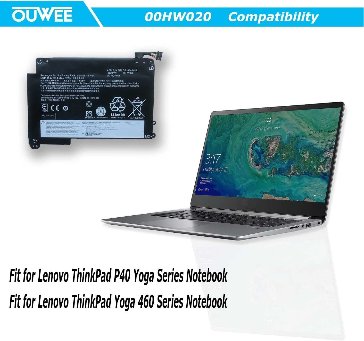Baterie de laptop pentru Lenovo ThinkPad Yoga K KYUER 00HW020 00HW021