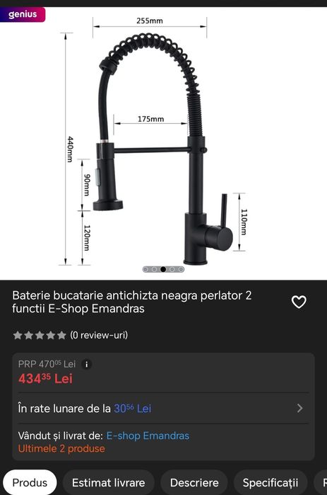 Baterie bucatarie profesionala, cu dus, 2 functii - Nou Nouta