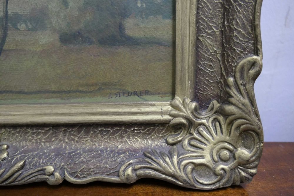 Iosif Steurer - Peisaj de iarna - Fata/ verso 2 lucrari Rama de epoca