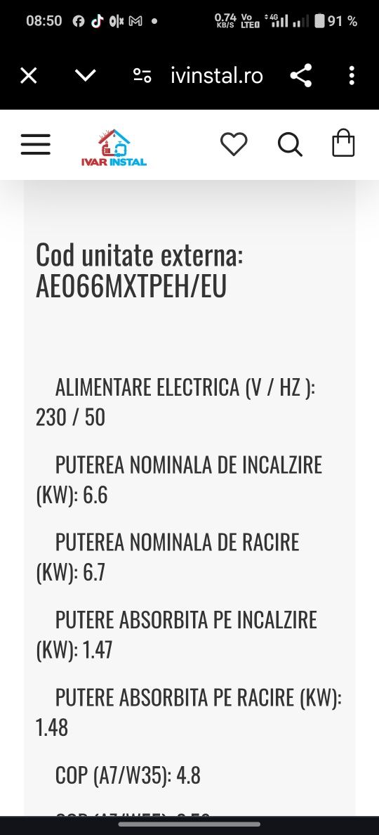 Pompa de căldură Samsung split 6,6  kw
