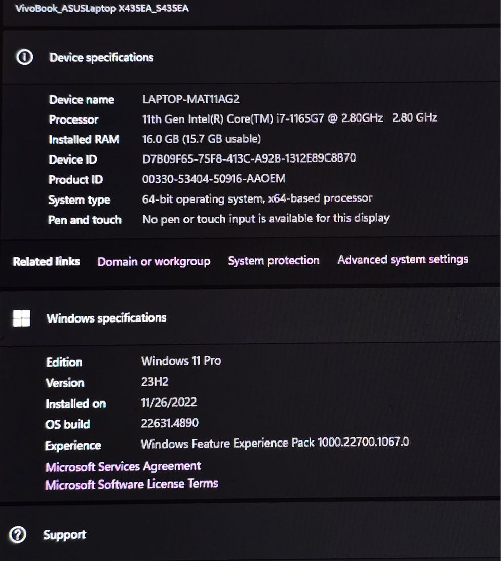 Laptop Asus VivoBook I7-11th evo, Windows 11!