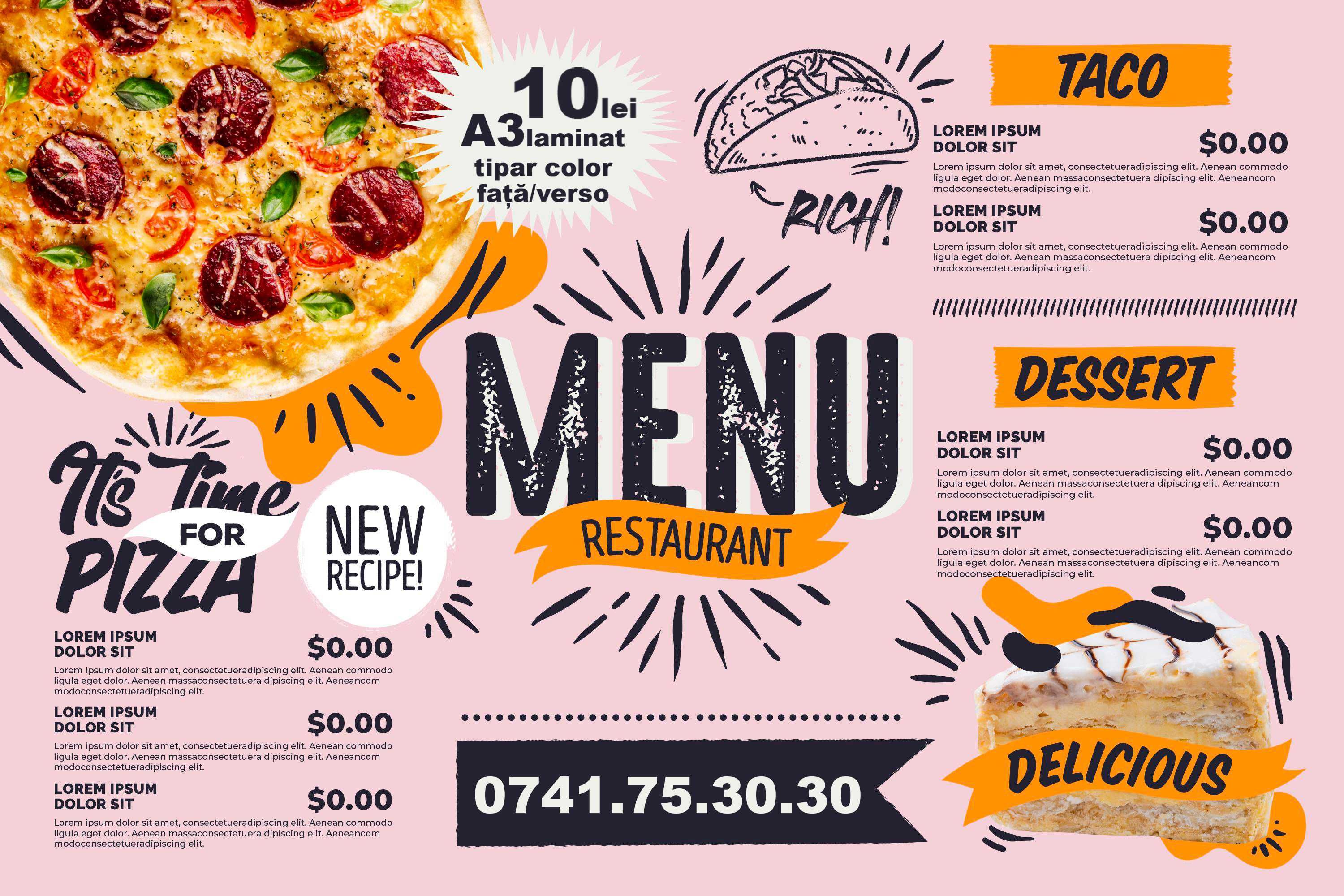 Meniuri Restaurant/Pizza/Bistro | Banere | Pliante | Flyere | Etichete