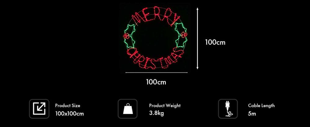 Лед Led светлинен надпис кръгла Весела коледа Merry Christmas