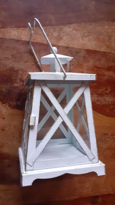 фенер метален ретро антикварен, за свещ и други, метал стъкло, бял