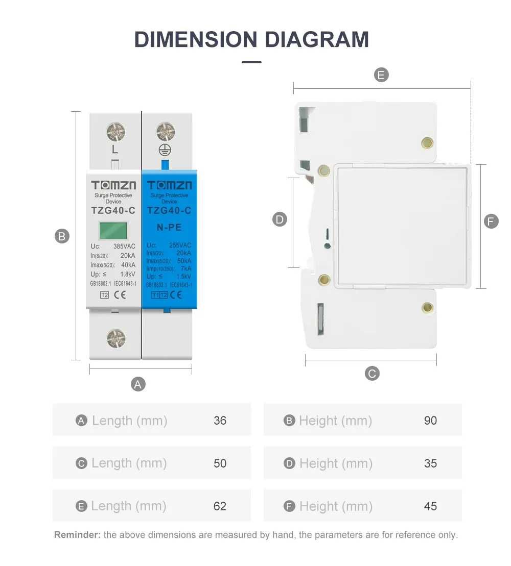 Катоден отводител AC SPD 1P+NPE 50KA T1 T2 385V 255V