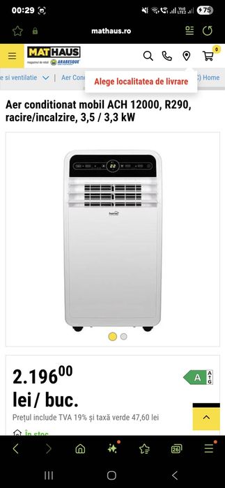 Aparat aer conditionat portabil aplicatie mobil racire +incalzire 1200