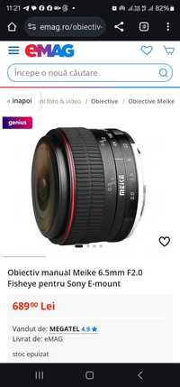 Obiectiv manual Meike 6.5mm F2.0 Fisheye pentru Sony E-mount