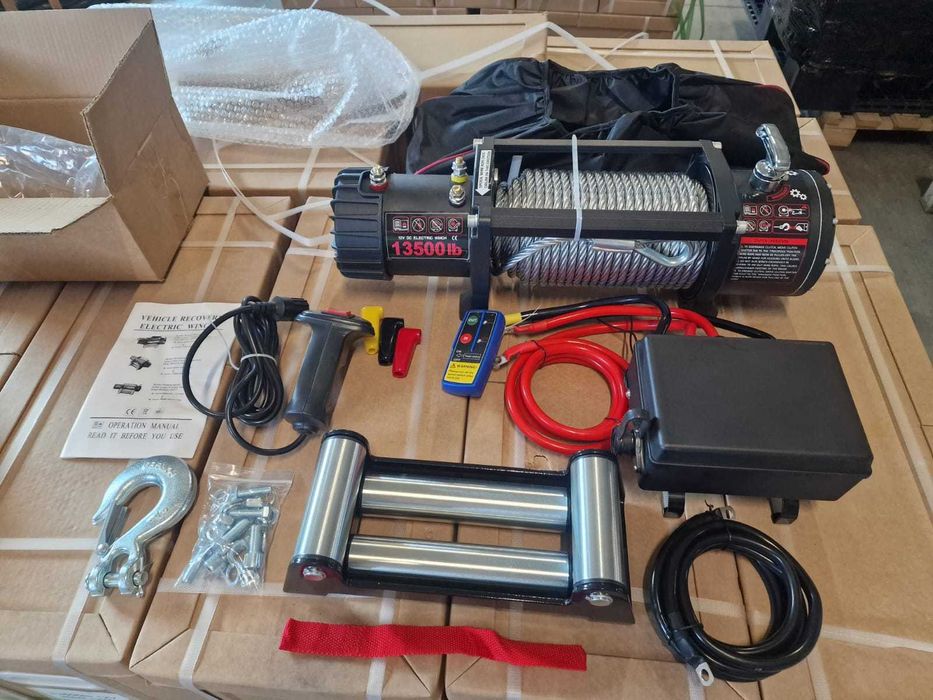 Troliu Auto Profesional 13.500 LBS 6200kg 12V – Cablu Oțel, Nou