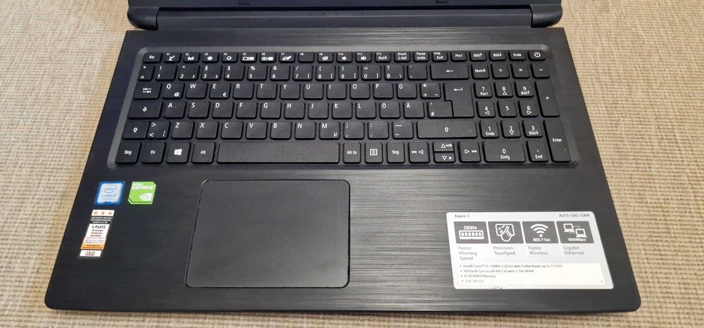 Laptop Acer Aspire3 Intel Gen7 I5 7200u SSD Ram 12Gb Video MX 130 2Gb