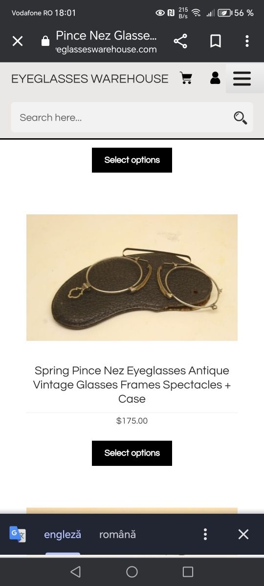 Antici ochelari Pince Nez cu toc metalic îmbrăcat în piele