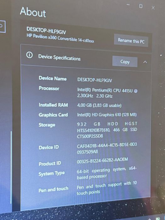 Hp 1,36 TB memorie ecran touchscreen