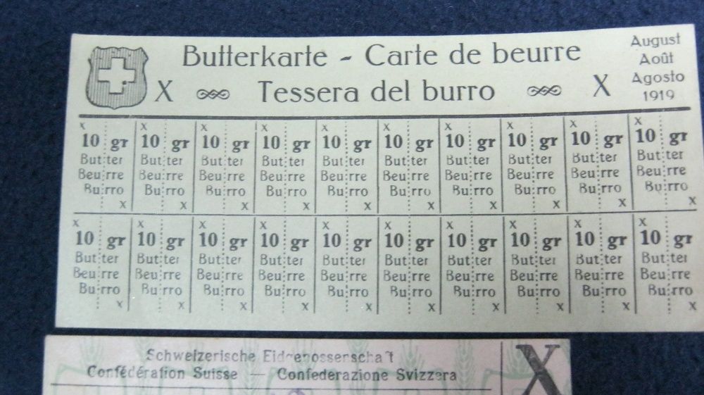 Cartele de rationalizare alimente,WW1,Elvetia.1915-1919.
