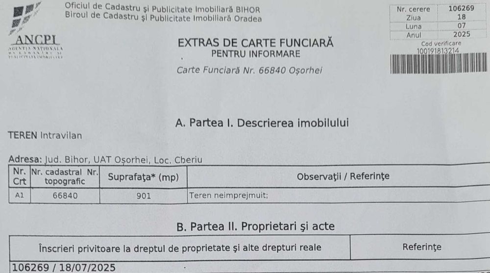 Parcela\ Loc casa \ teren Cheriu centru 900 mp