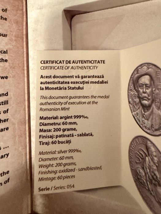 Moneda lingou Argint pur 999% Caragiale !